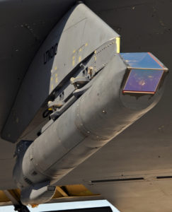 A Sniper Pod sits under the wing of a B-52H Stratofortress on Barksdale Air Force Base, La. March 19. The new Sniper Pod has been integrated into the B-52 and gives aircrew increased targeting accuracy and radar capabilities. (U.S. Air Force photo/Staff Sgt. Jason McCasland)